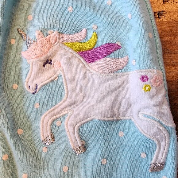 Carter's Aqua With White Polka Dots Unicorn Romper Size 9 Months - Picture 4 of 5